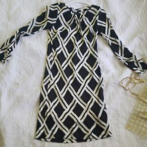 Banana Republic Black and White Sheath Dress with Bishop Sleeves